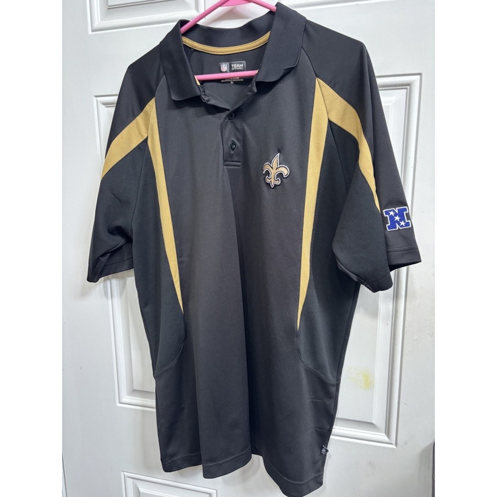 NFL Team Apparel New Orleans Saints Polo Shirt Mens XL Black Gold Fleur De Lis